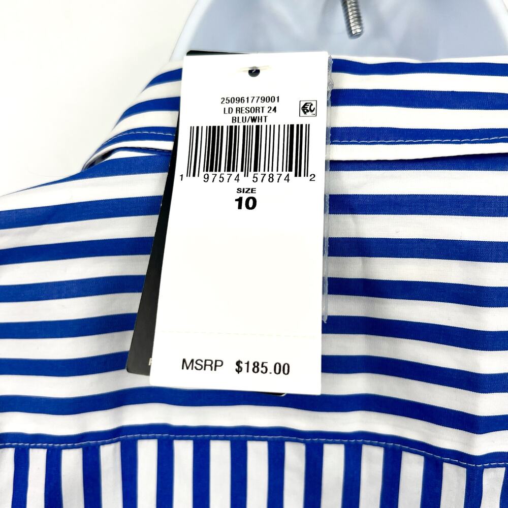 LAUREN RALPH LAUREN Kahwell Shirt Dress Size 10 Blue White Stripe Tie Waist NWT - Picture 11 of 15